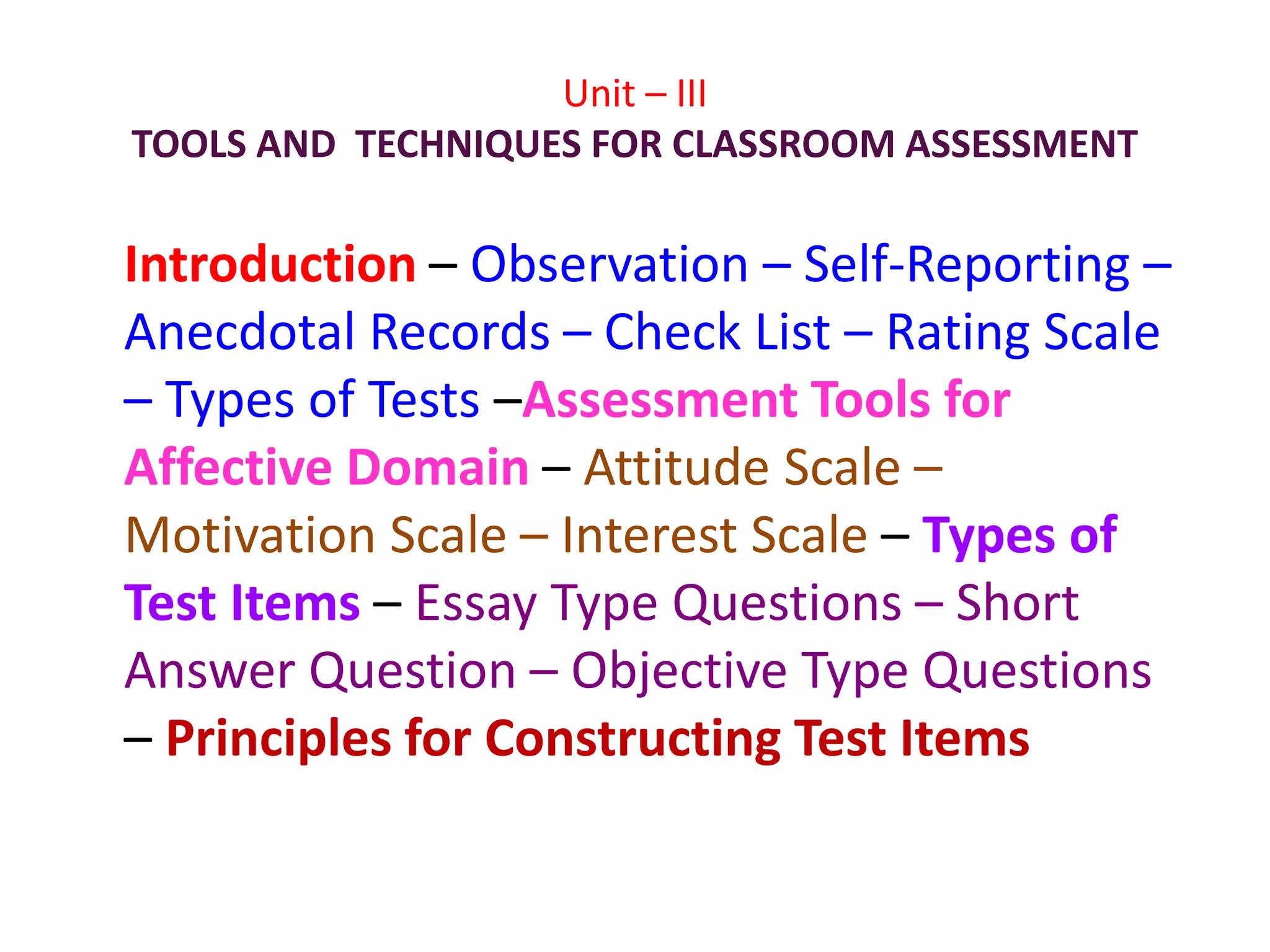TOOLS AND TECHNIQUES FOR CLASSROOM ASSESSMENT | PPTX
