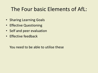 Questioning Afl Assessment for learning and development | PPTX