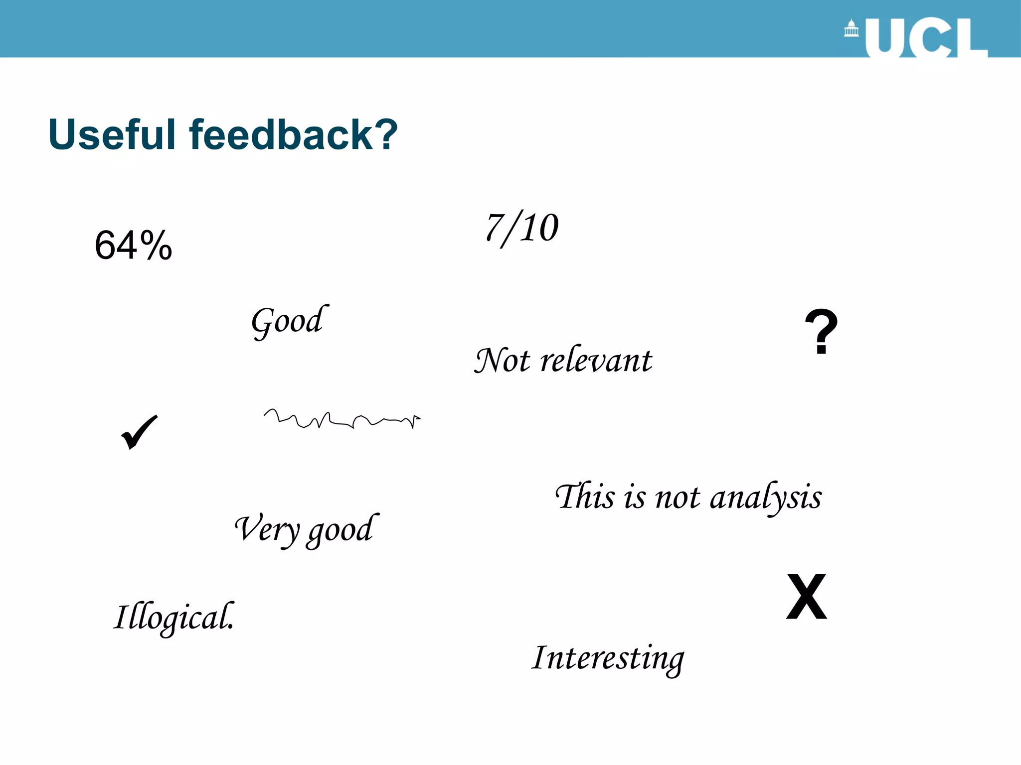 Useful feedback? Good This is not analysis Illogical. Interesting Not relevant ? X    Very good 64% 7/10 