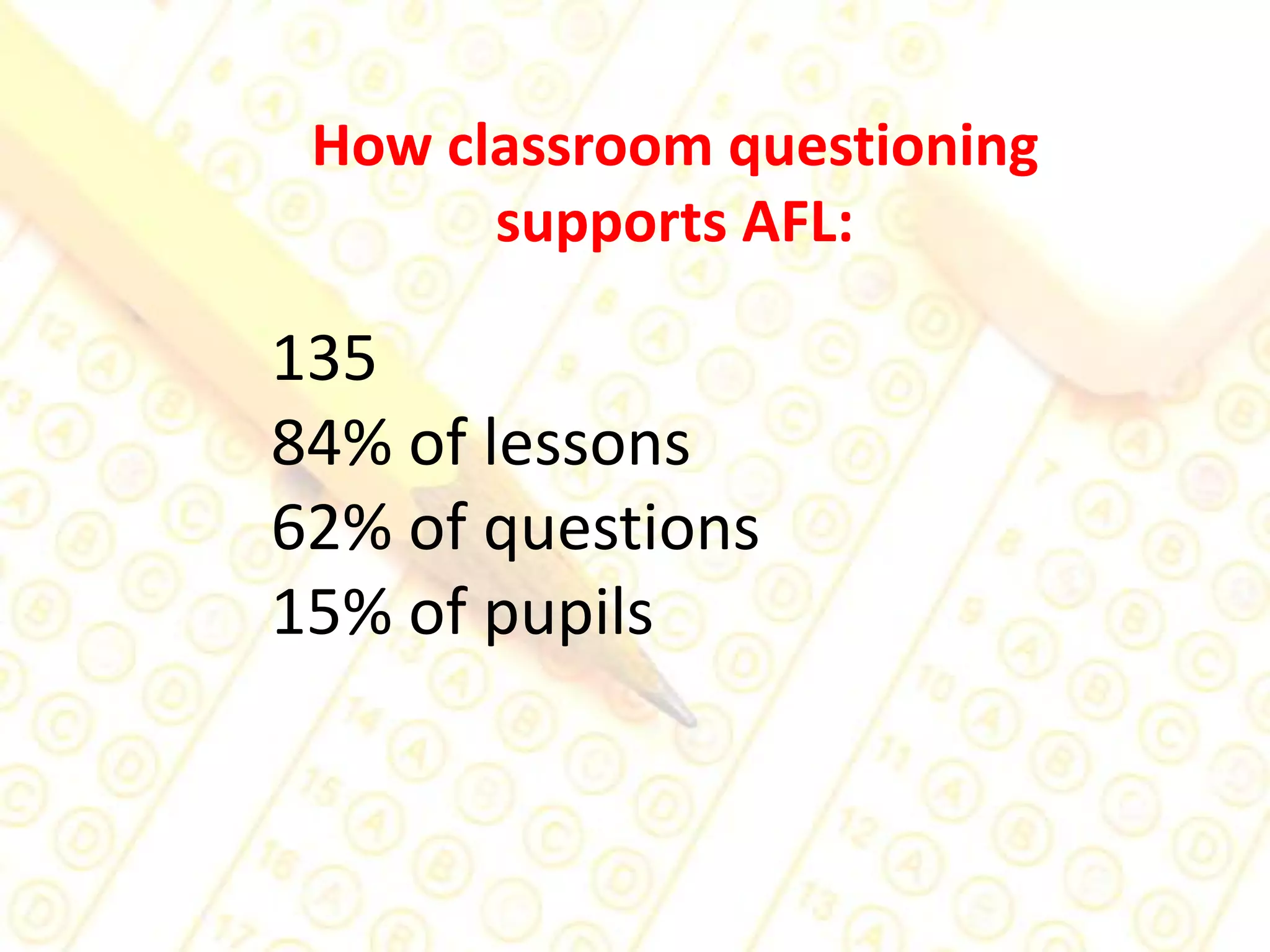 Assessing the student’s performance / understanding and, for you, if the lesson is effective (improving your own evaluation & ongoing delivery)Lesson Objectives:They get pupils into the habit of knowing what they are learning and how it fits into their own day to day lives – the big picture!You should train pupils to regularly refer to them throughout the lesson – what progress are they making? 
