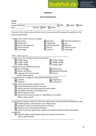 ASSESSMENT FOR THE PREPAREDNESS OF SENIOR HIGH SCHOOL STUDENTS UNDER ...