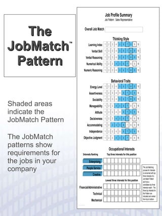 The JobMatch ™  Pattern Shaded areas indicate the JobMatch Pattern The JobMatch patterns show requirements for the jobs in your company 