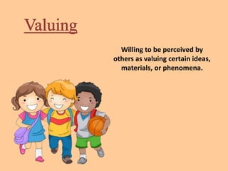 Willing to be perceived by
others as valuing certain ideas,
materials, or phenomena.
 