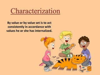 By value or by value set is to act
consistently in accordance with
values he or she has internalized.
 
