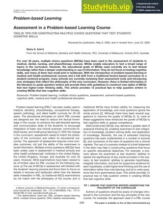 Assessment In A Problem-Based Learning Course Twelve Tips For ...