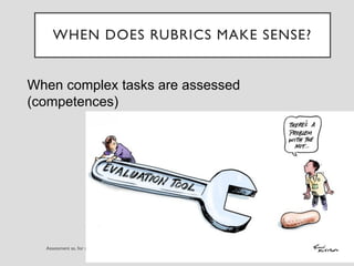 When complex tasks are assessed
(competences)
WHEN DOES RUBRICS MAKE SENSE?
 