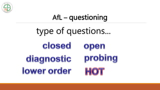AfL – questioning
type of questions...
 