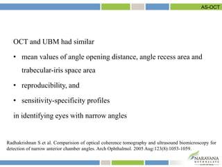 OCT and UBM had similar
• mean values of angle opening distance, angle recess area and
trabecular-iris space area
• reprod...