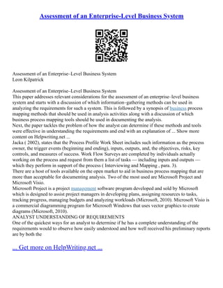 Assessment Of An Enterprise Level - Assessment Of An Enterprise Level Business System 1 320