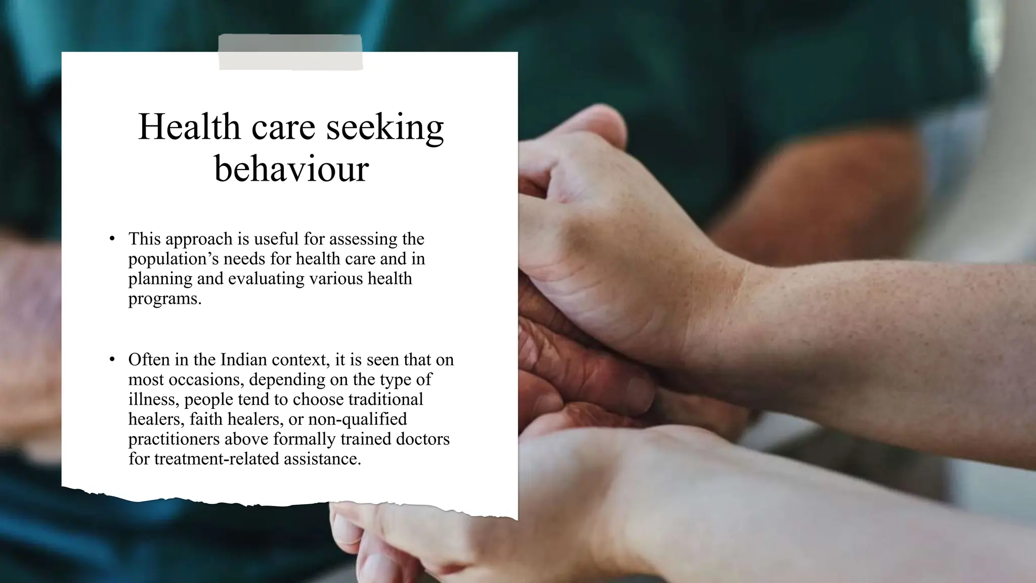 Assessment of barriers to good health and health seeking behaviour | PPTX