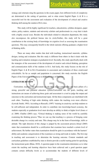 ASSESSMENT OF CRITICAL THINKING AMONG THE GRADUATE STUDENTS THROUGH ...