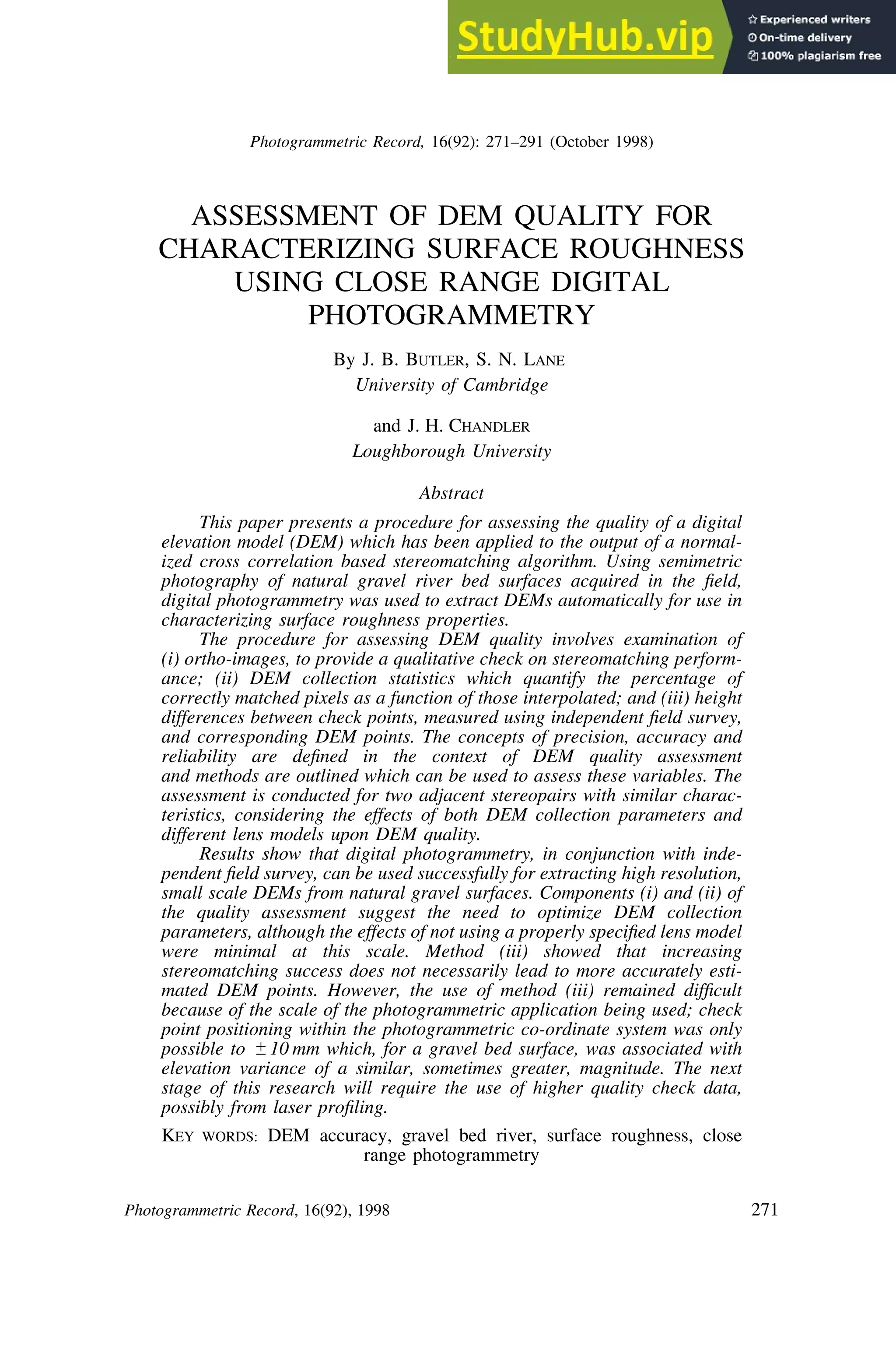 Assessment Of DEM Quality For Characterizing Surface Roughness Using ...