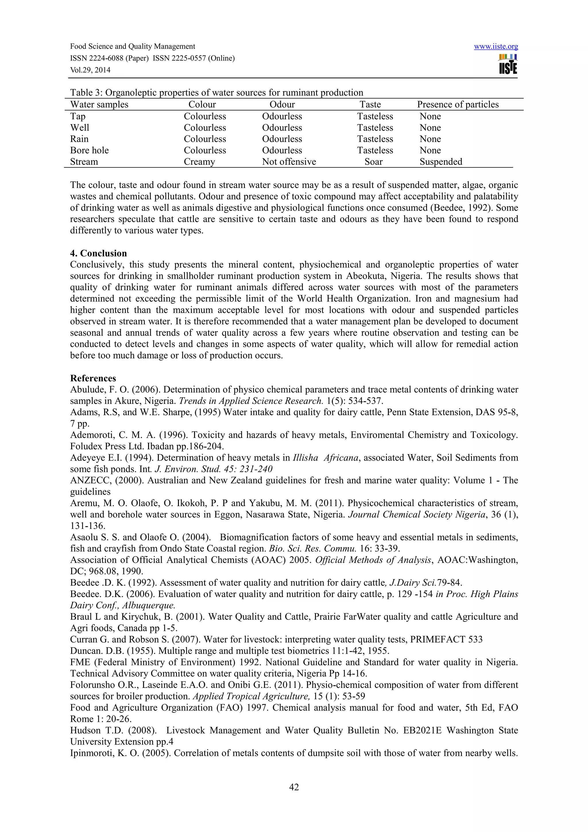 Assessment of drinking water quality from different sources in ...