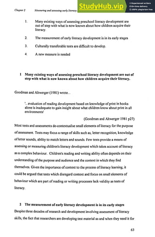 Assessment Of Early Literacy Development | PDF