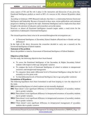 Assessment Of Emotional Intelligence Of School Students | PDF