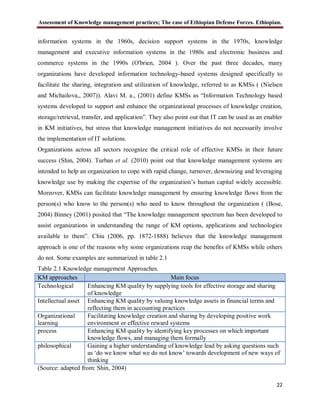 Assessment of knowledge management practices the case of ethiopian ...