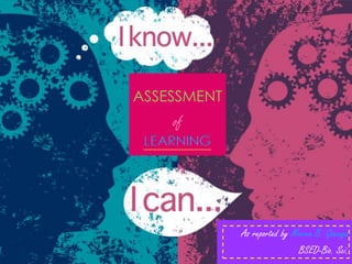 ASSESSMENT

of

LEARNING

As reported by Marvin B. Gonzaga
BSED-Bio. Sci.

 