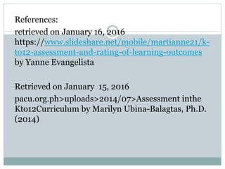 Assessment of Learning Outcomes in the k to 12 program | PPTX