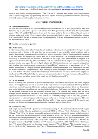 Assessment of Natural Radioactivity in Soil and Water Samples from Aden ...