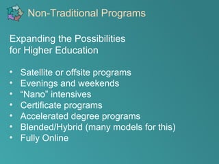 Assessment of Non-Traditional Programs and Students | PPT