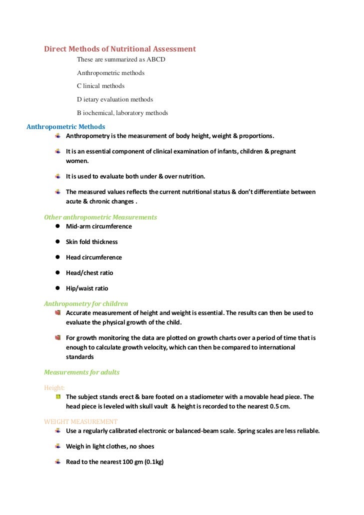 Assessment of nutritional status