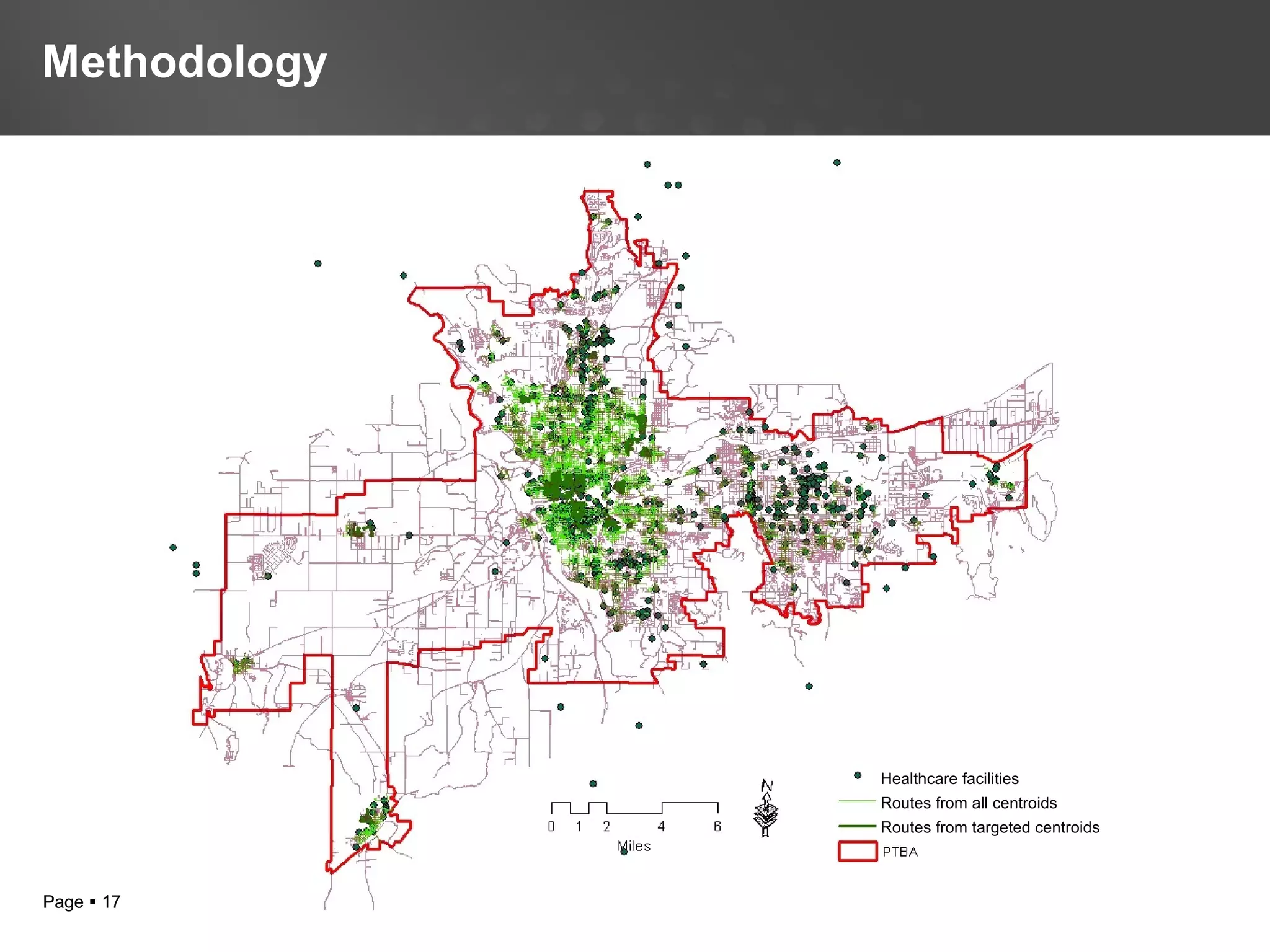 Page  17
Methodology
Healthcare facilities
Routes from all centroids
Routes from targeted centroids
 