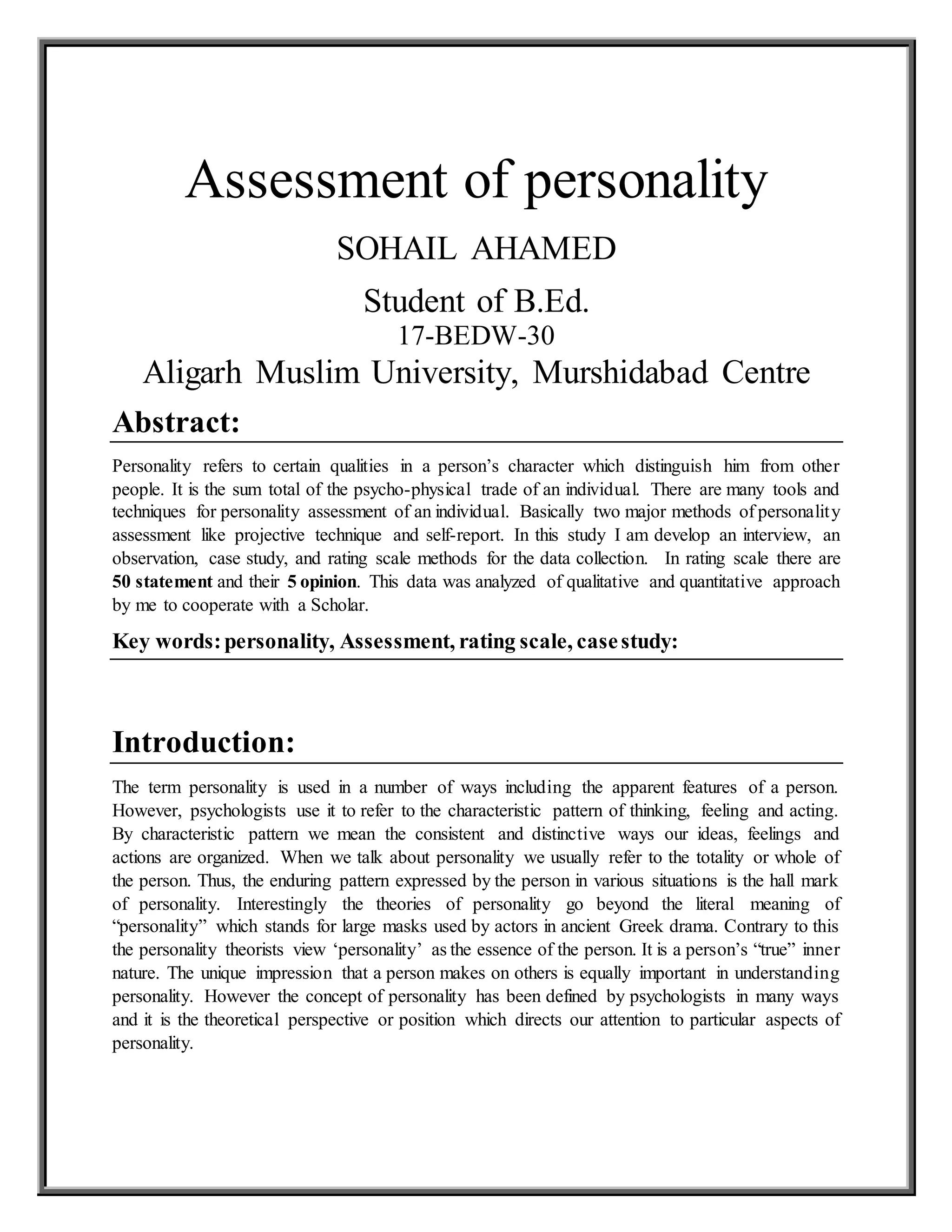 Assessment of personality | DOCX