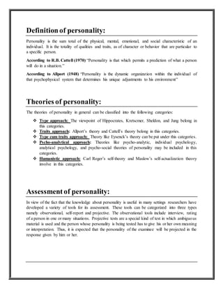 Assessment of personality