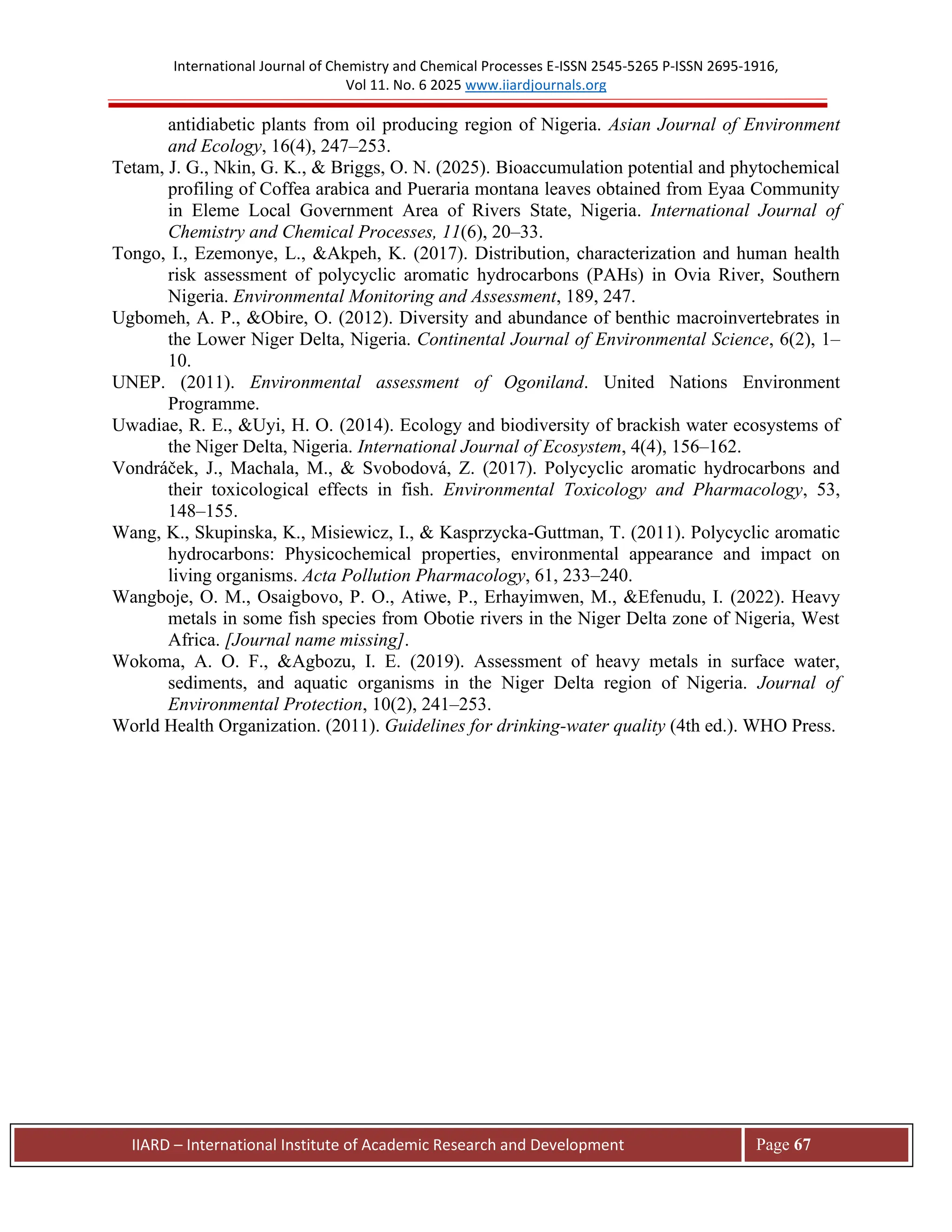Assessment of Selected Metals and Polycyclic Aromatic Hydrocarbons in ...