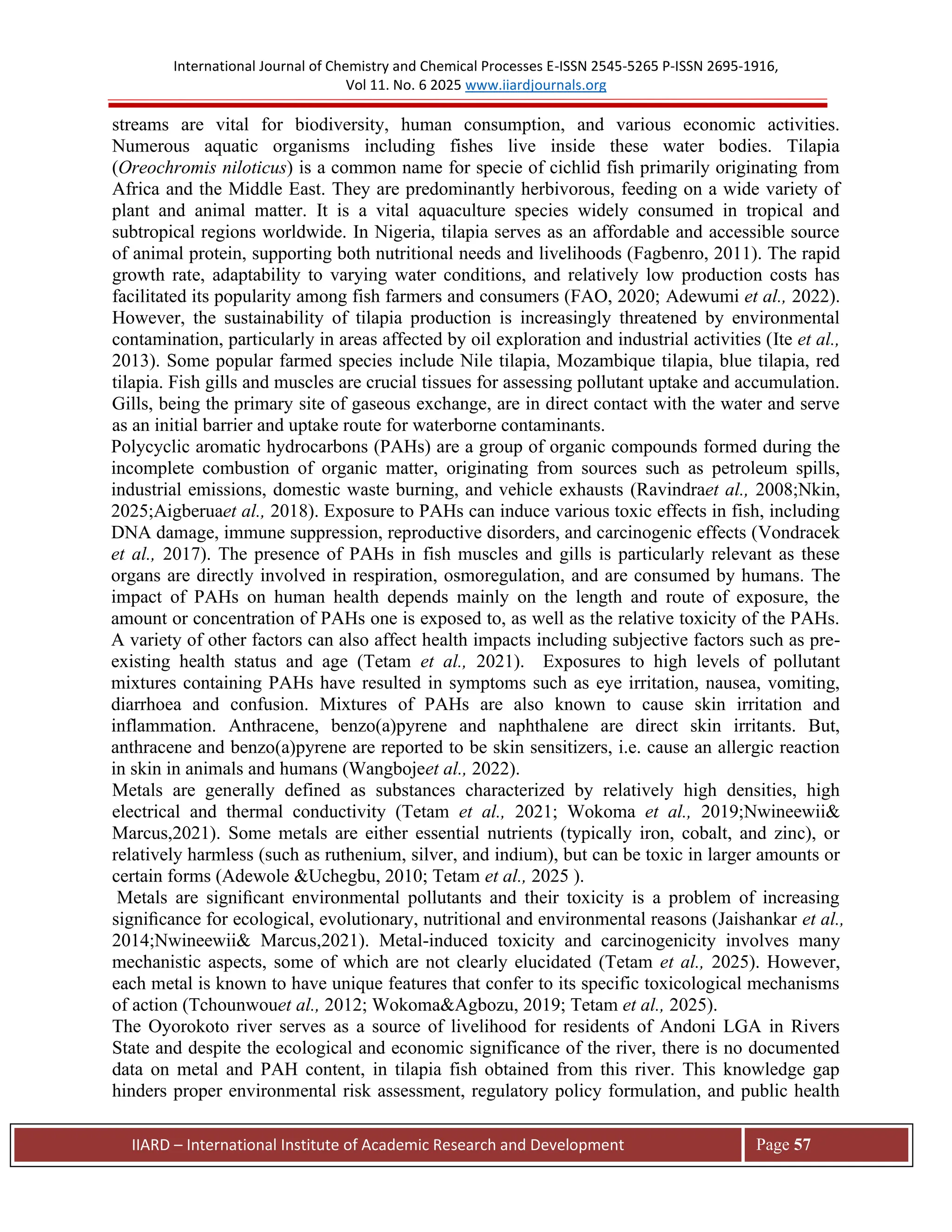 Assessment of Selected Metals and Polycyclic Aromatic Hydrocarbons in ...