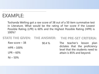STATE THE GIVEN: THE ANSWER:   THE PRE-SET CRITERIA:
 
