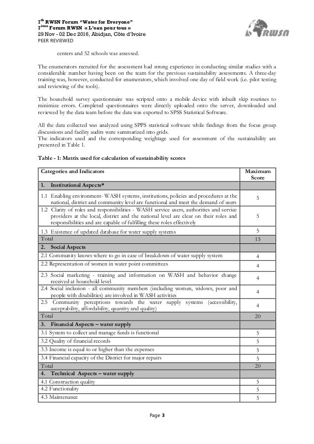 Assessment of sustainability of water, sanitation and hygiene interve…