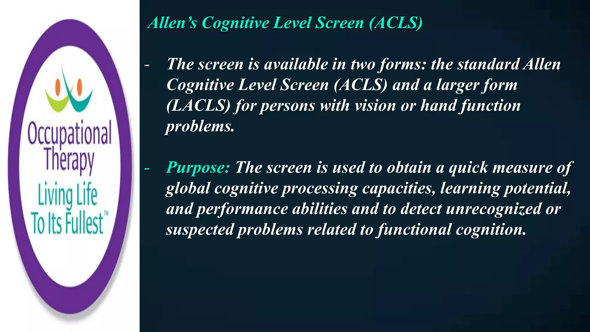 Occupational Therapy Standardized Assessment PPT