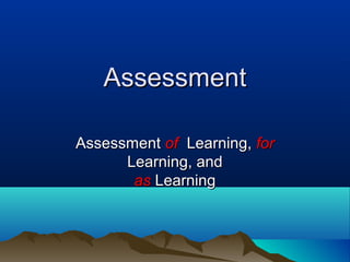 AssessmentAssessment
AssessmentAssessment ofof Learning,Learning, forfor
Learning, andLearning, and
asas LearningLearning
 