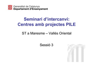 Seminari d’intercanvi:
Centres amb projectes PILE
 ST a Maresme – Vallés Oriental

                             Neus Lorenzo
           Sessió 3



                                  Neus Lorenzo
 