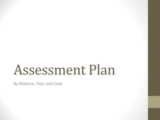 Assessment Plan
By Rebecca, Troy, and Cody

 
