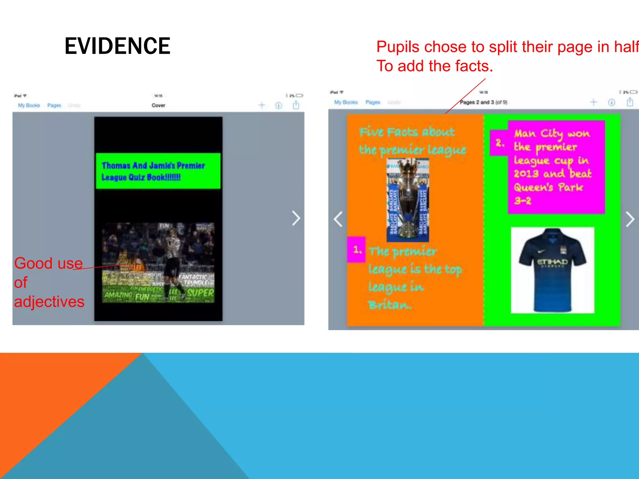 EVIDENCE Pupils chose to split their page in half
To add the facts.
Good use
of
adjectives
 