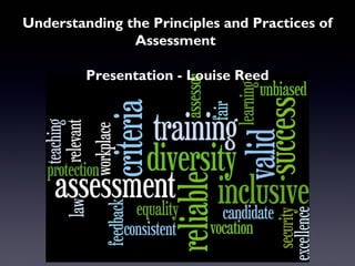 Understanding the Principles and Practices of
Assessment
Presentation - Louise Reed
 