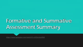 Formative and Summative
Assessment Summary
https://www.youtube.com/watch?v=bTGnJnuVNt8
 