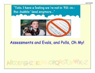 June 16, 2014
Assessments and Evals, and Polls, Oh My!
 