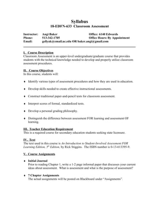 EDST633 Classroom Assessment