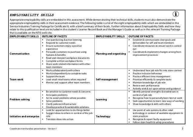 assessment tool coordinate merchandise presentation employability skills assessment