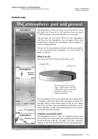 Individual reading assessment 119
Part 1 – Assessment
Secondary student texts
FROM ASSESSMENT TO PROGRAMMING
Assisting students requiring additional support in reading
Student’s copy
See copyright information on the back of each section heading
 