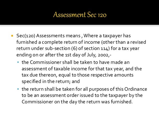 Assessment Under Income Tax Ordinance 2001