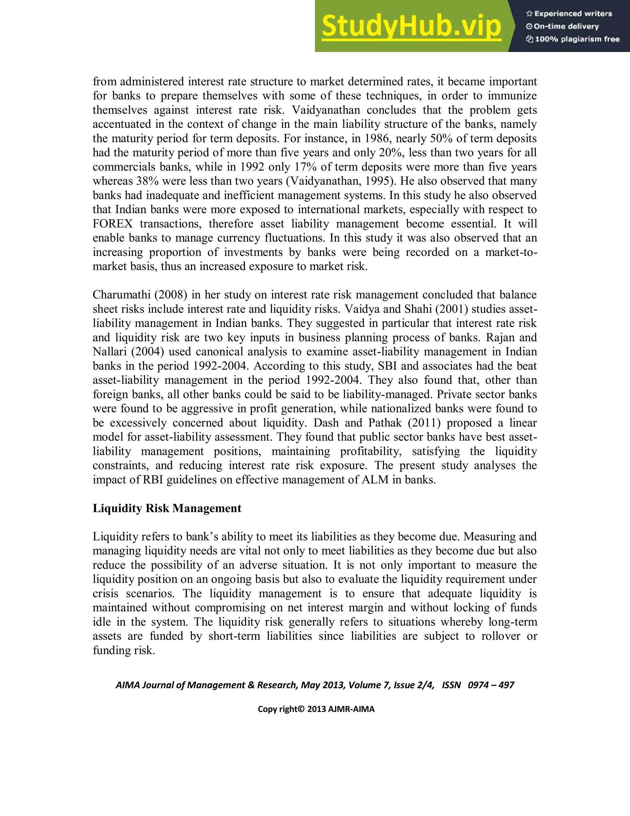 Asset Liability Management In Banks A Dynamic Approach Pdf