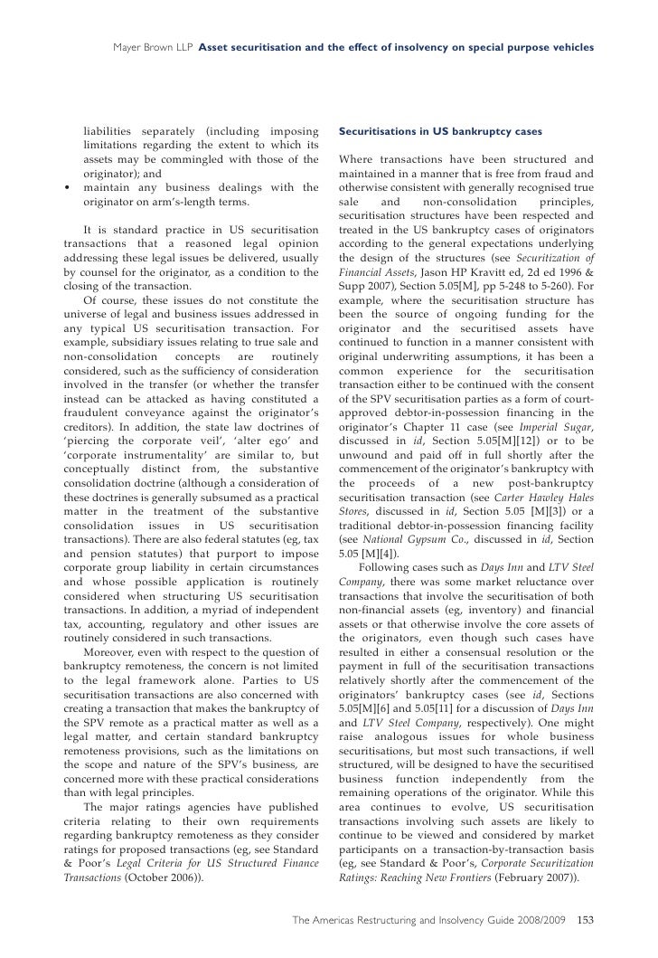 Asset Securitization And Insolvency