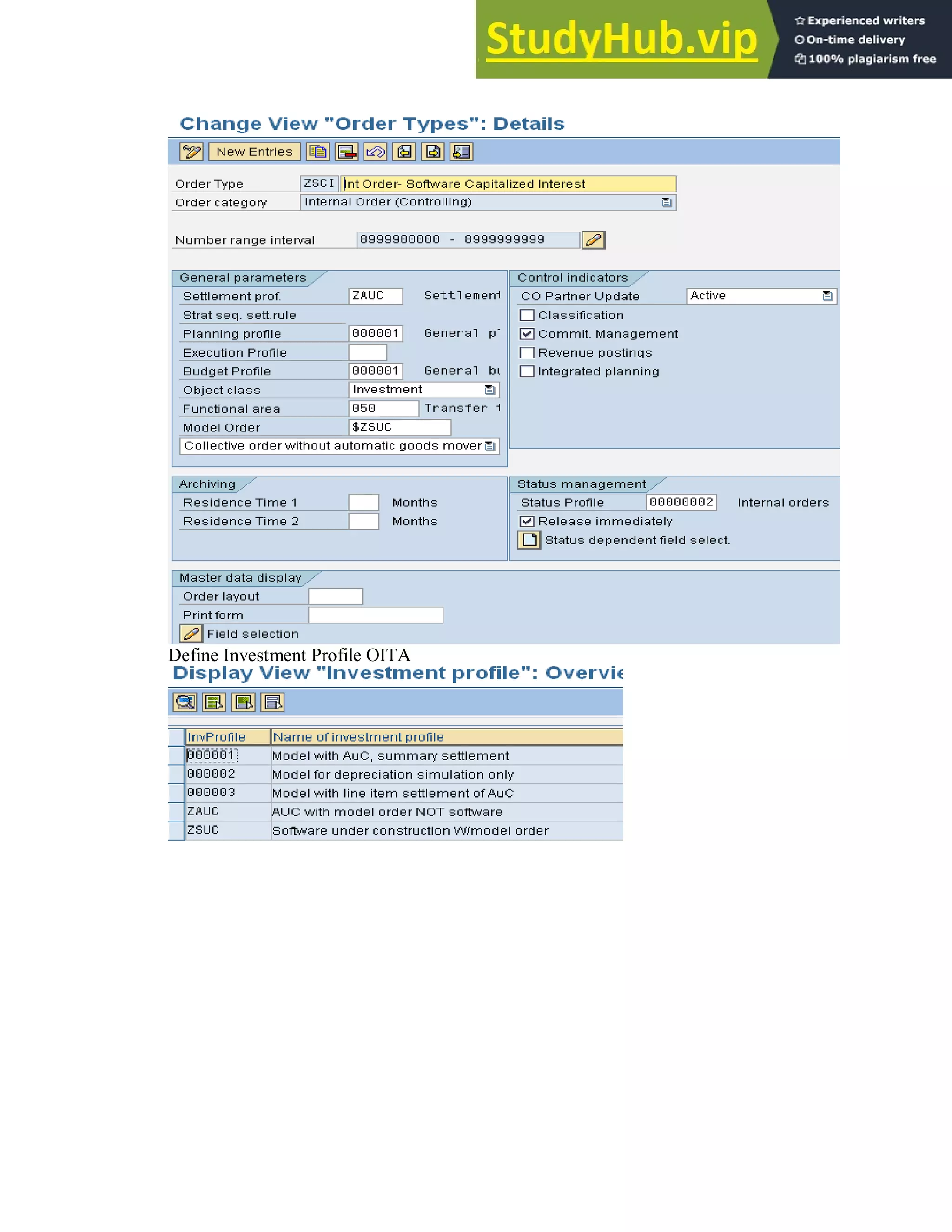 Define Investment Profile OITA
 