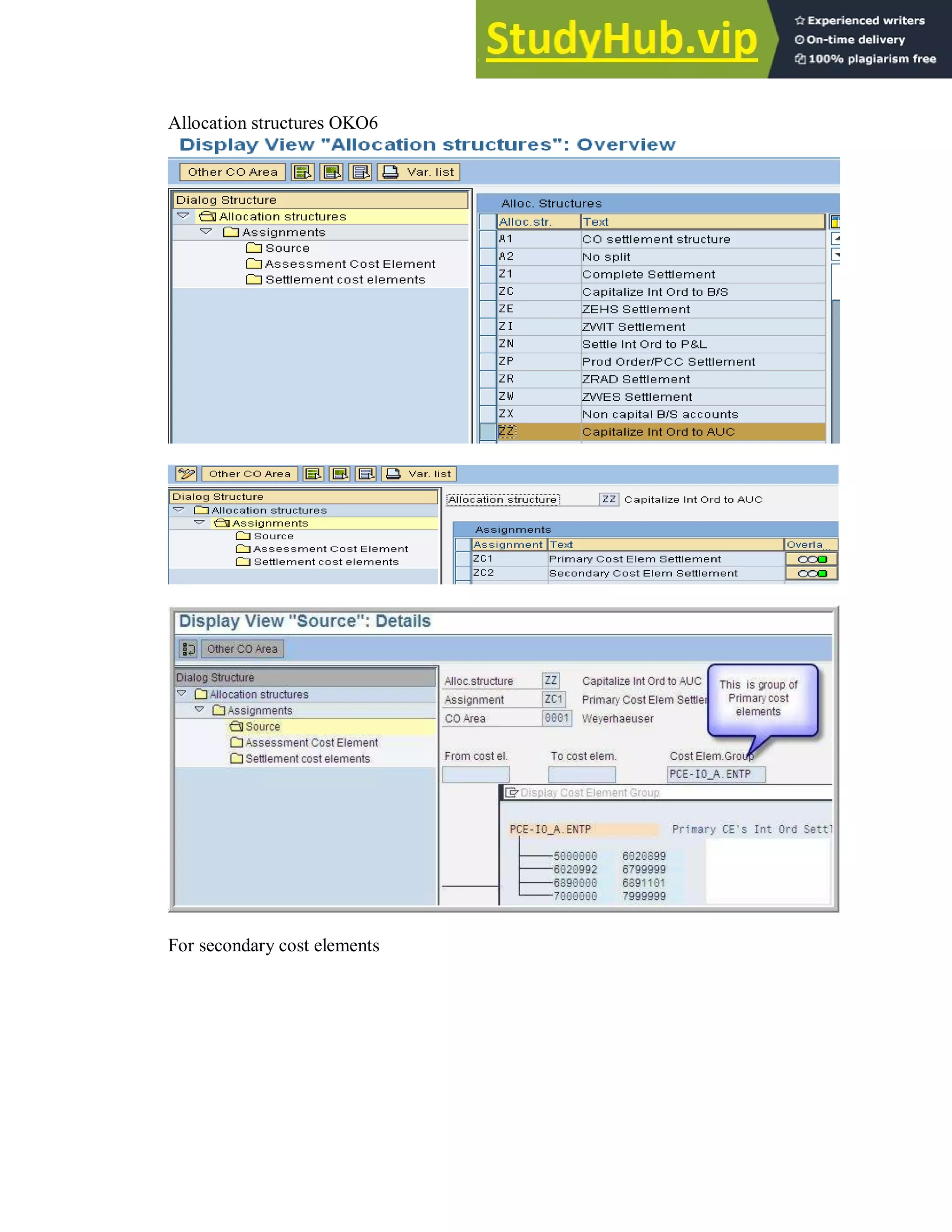 Allocation structures OKO6
For secondary cost elements
 