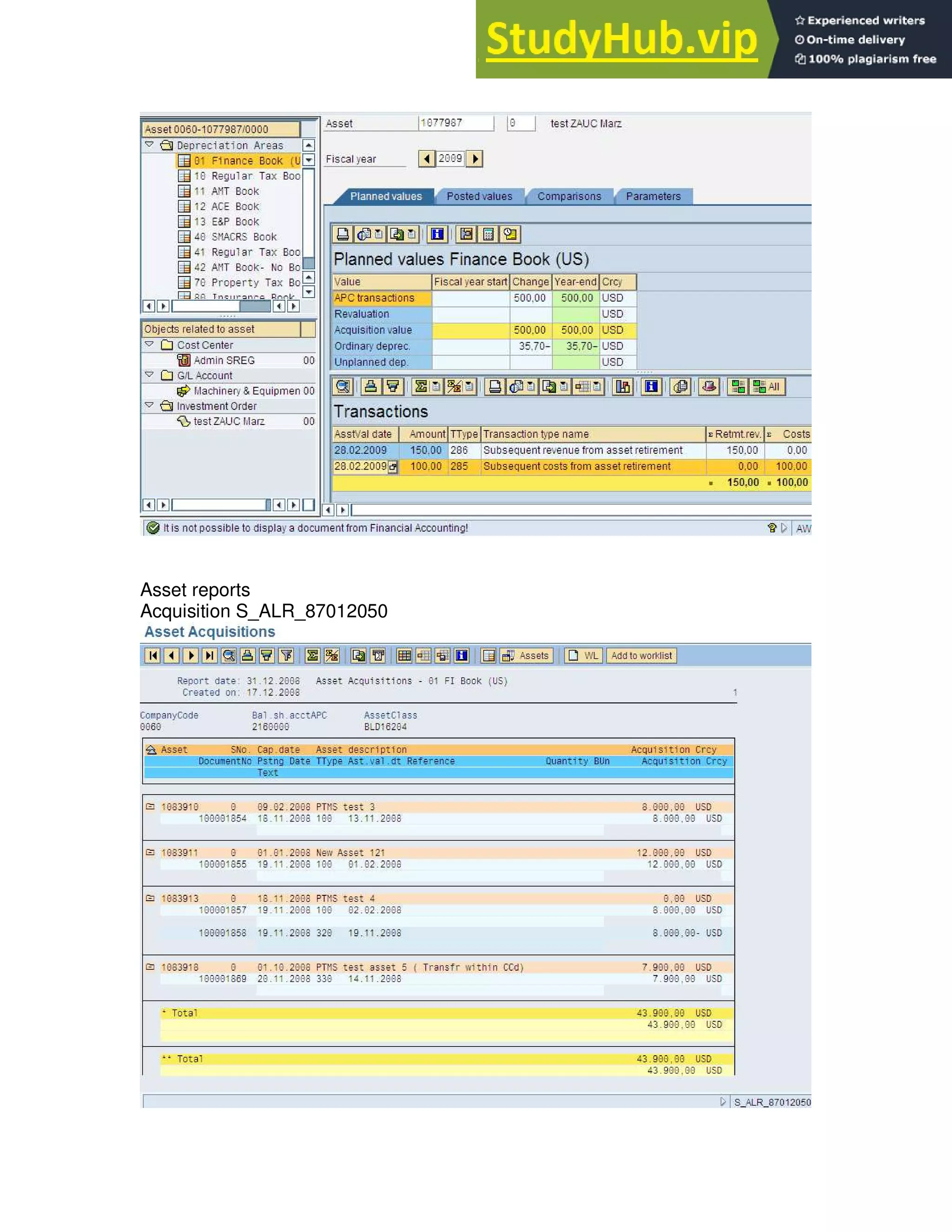 Asset reports
Acquisition S_ALR_87012050
 
