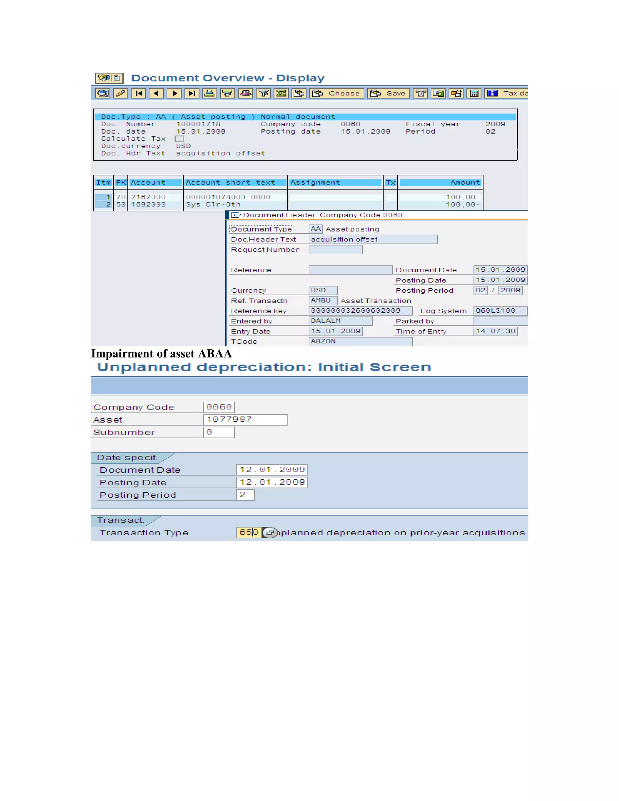 Impairment of asset ABAA
 